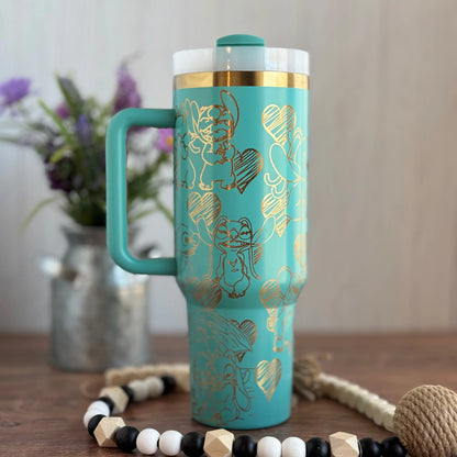 Stitch Love Tumbler Teal/Gold 