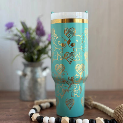 Stitch Love Tumbler Teal/Gold 