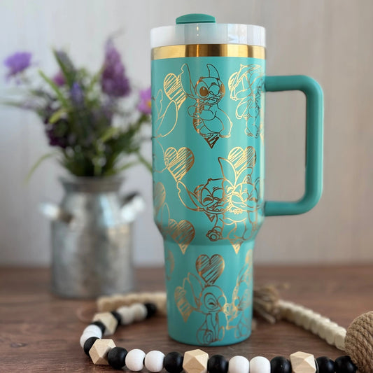 Stitch Love Tumbler Teal/Gold 