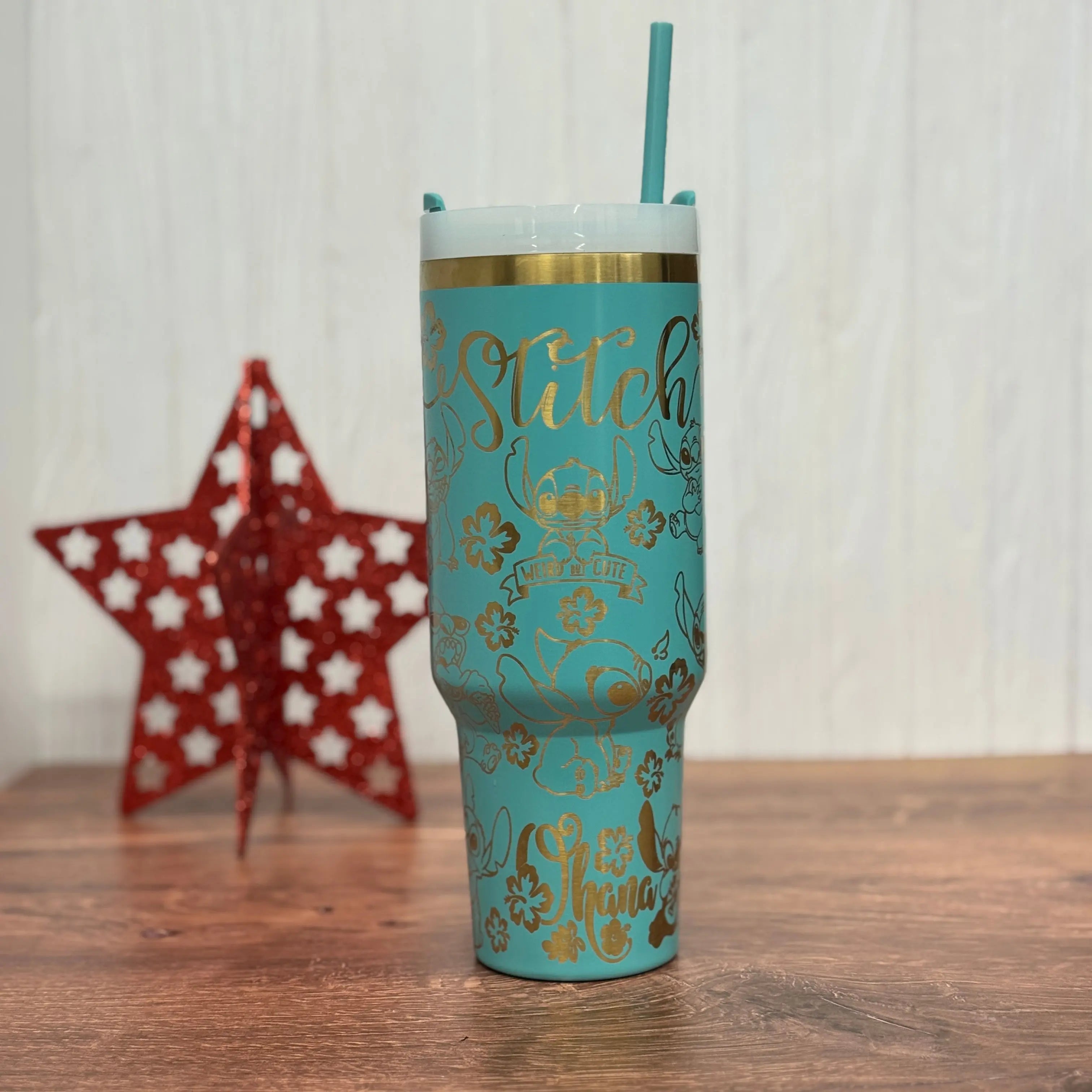 Stitch (Stay Weird/Ohana) Tumbler Teal to Gold 40oz 