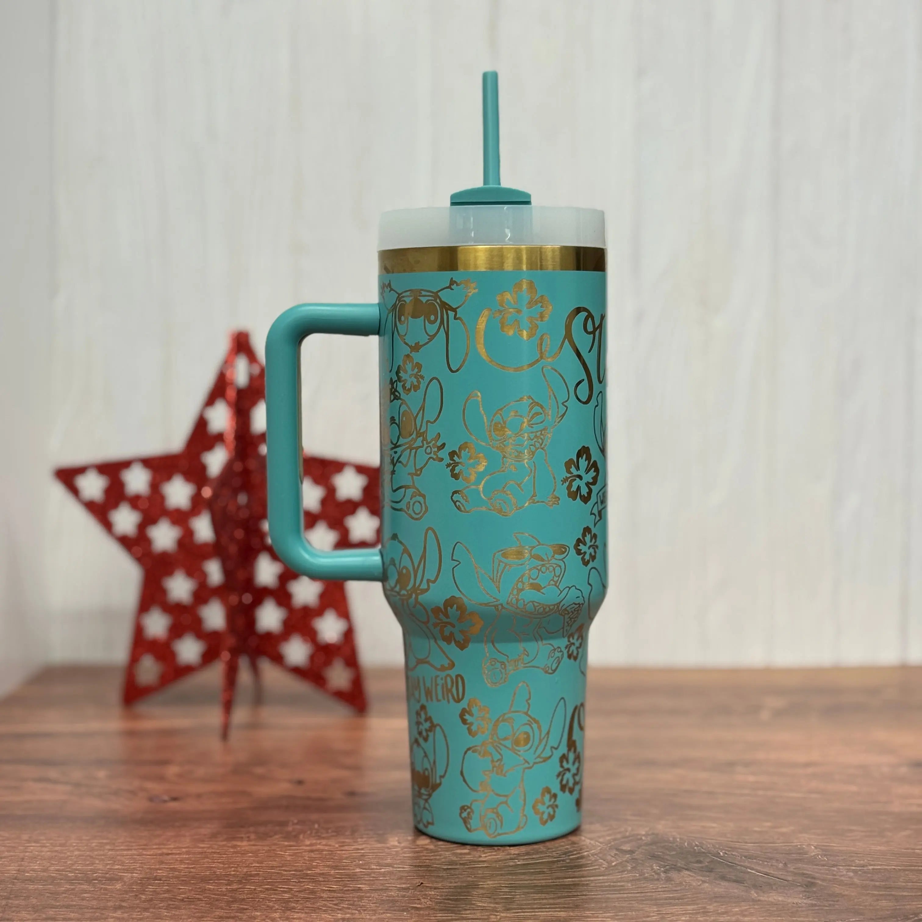 Stitch (Stay Weird/Ohana) Tumbler Teal to Gold 40oz 