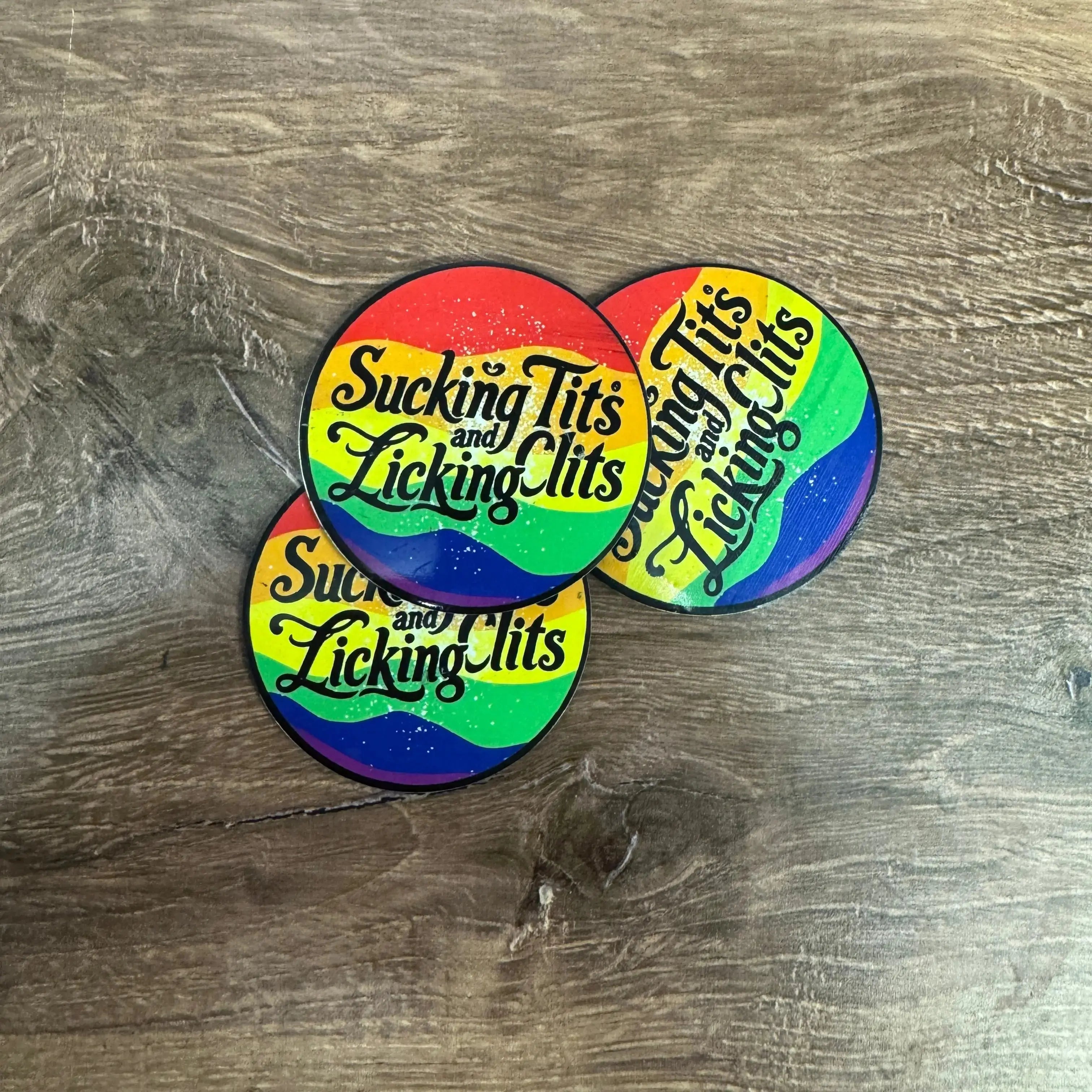 Sucking T's and Licking C's – Rainbow Version | UV Printed Leather Hat Patch 