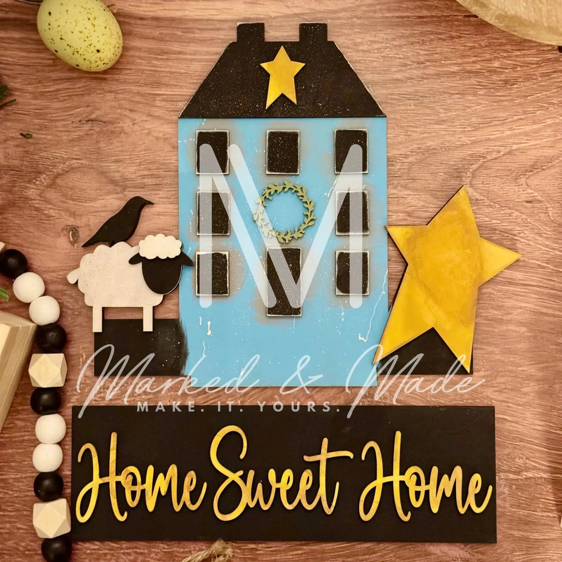 Home Sweet Home | Saltbox Primitive | Add-On for Interchangeable Window Box Shelf Sitter Base | Interchangeable Decor Add-On 