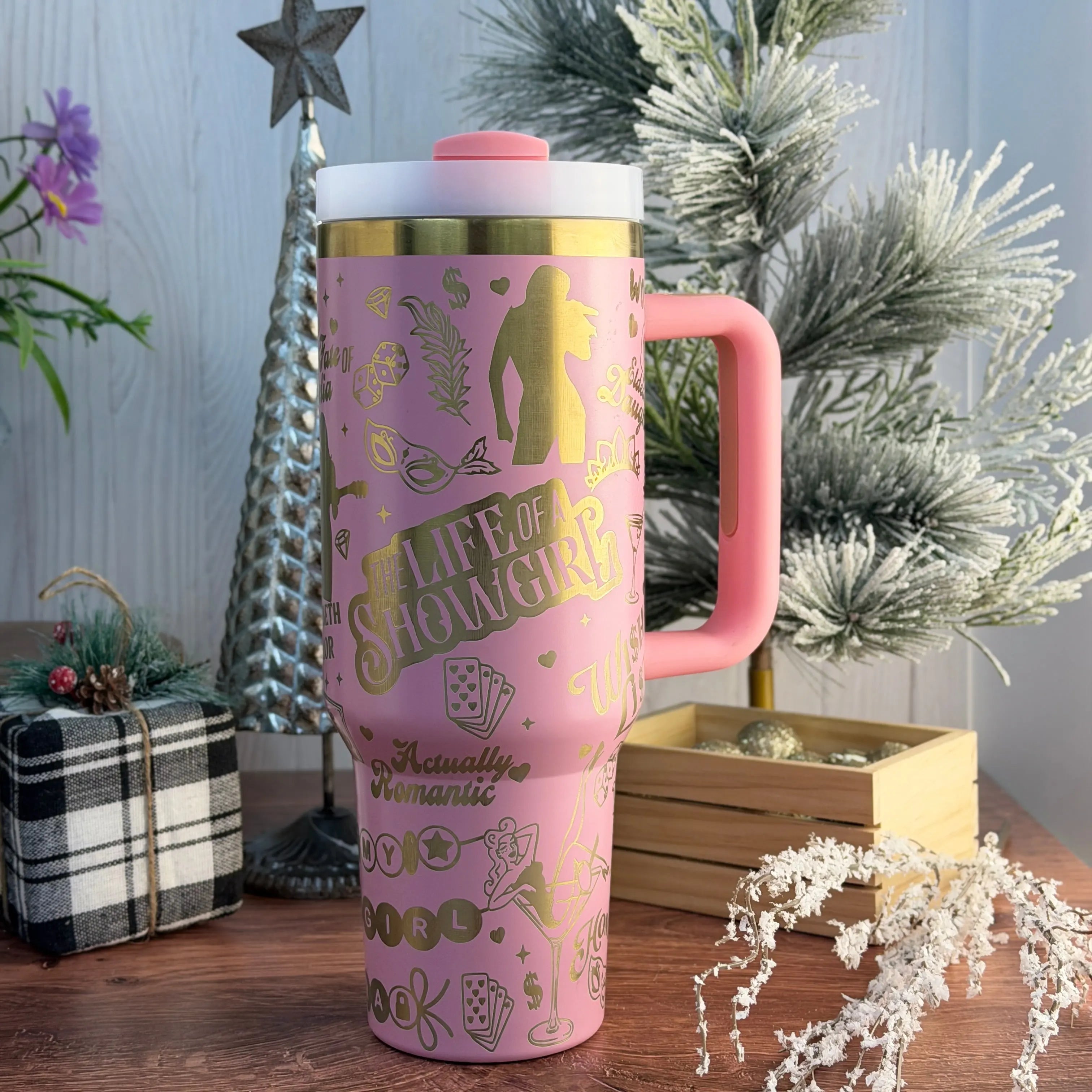 Taylor Swift - SHOWGIRL - Engraved Tumbler Light Pink to Gold 40oz 