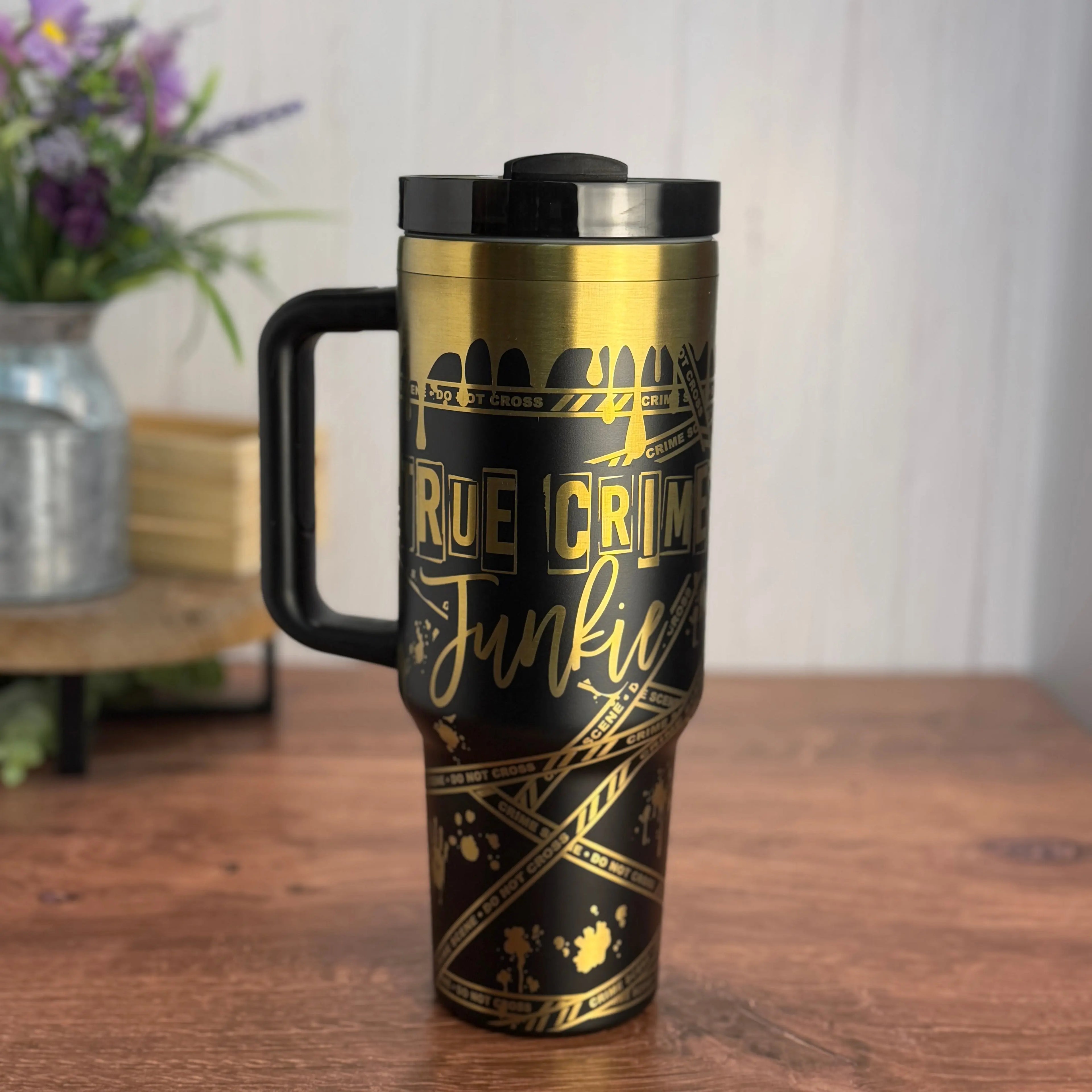 True Crime JunkieTumbler Black to Gold 40 oz tumbler 