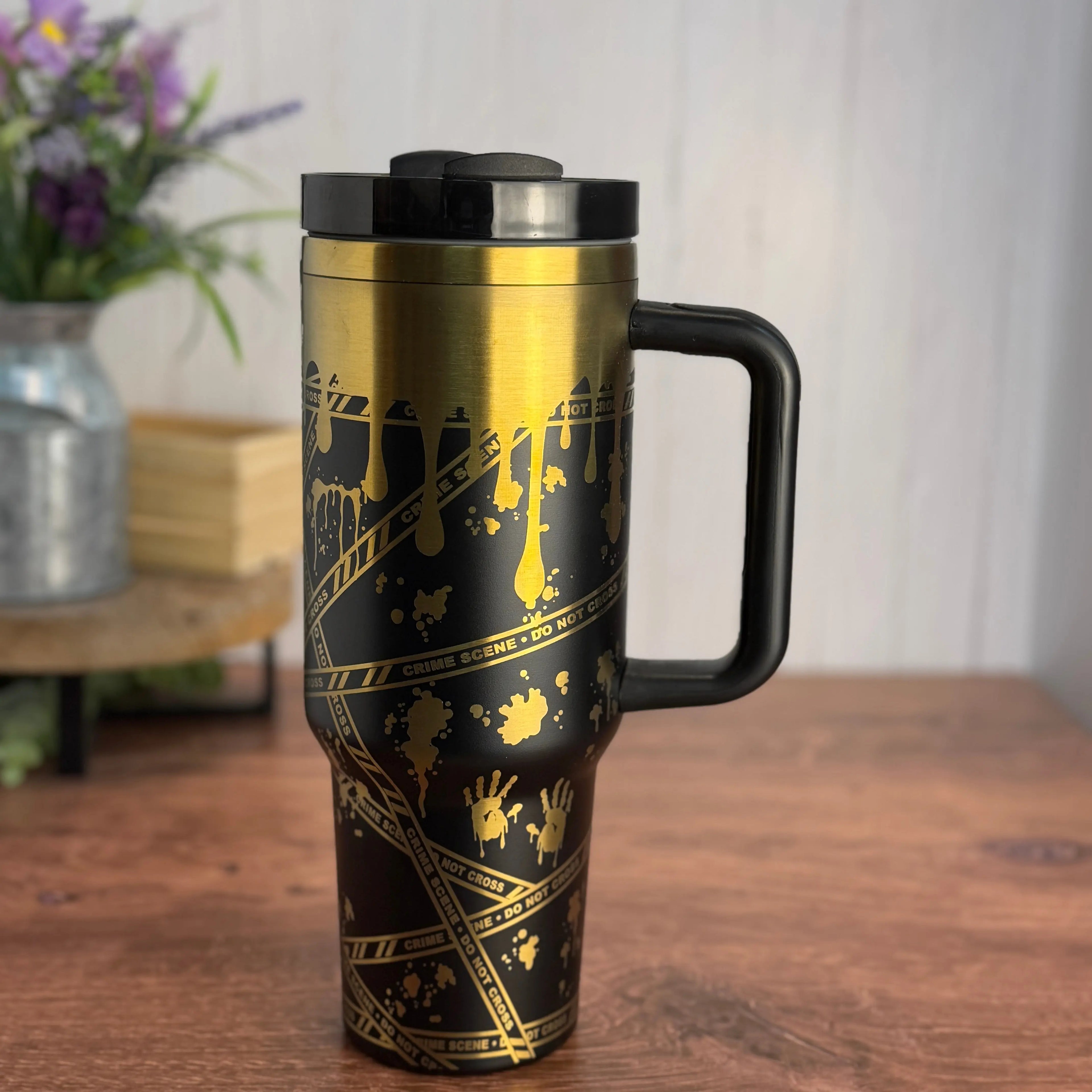 True Crime JunkieTumbler Black to Gold 40 oz tumbler 