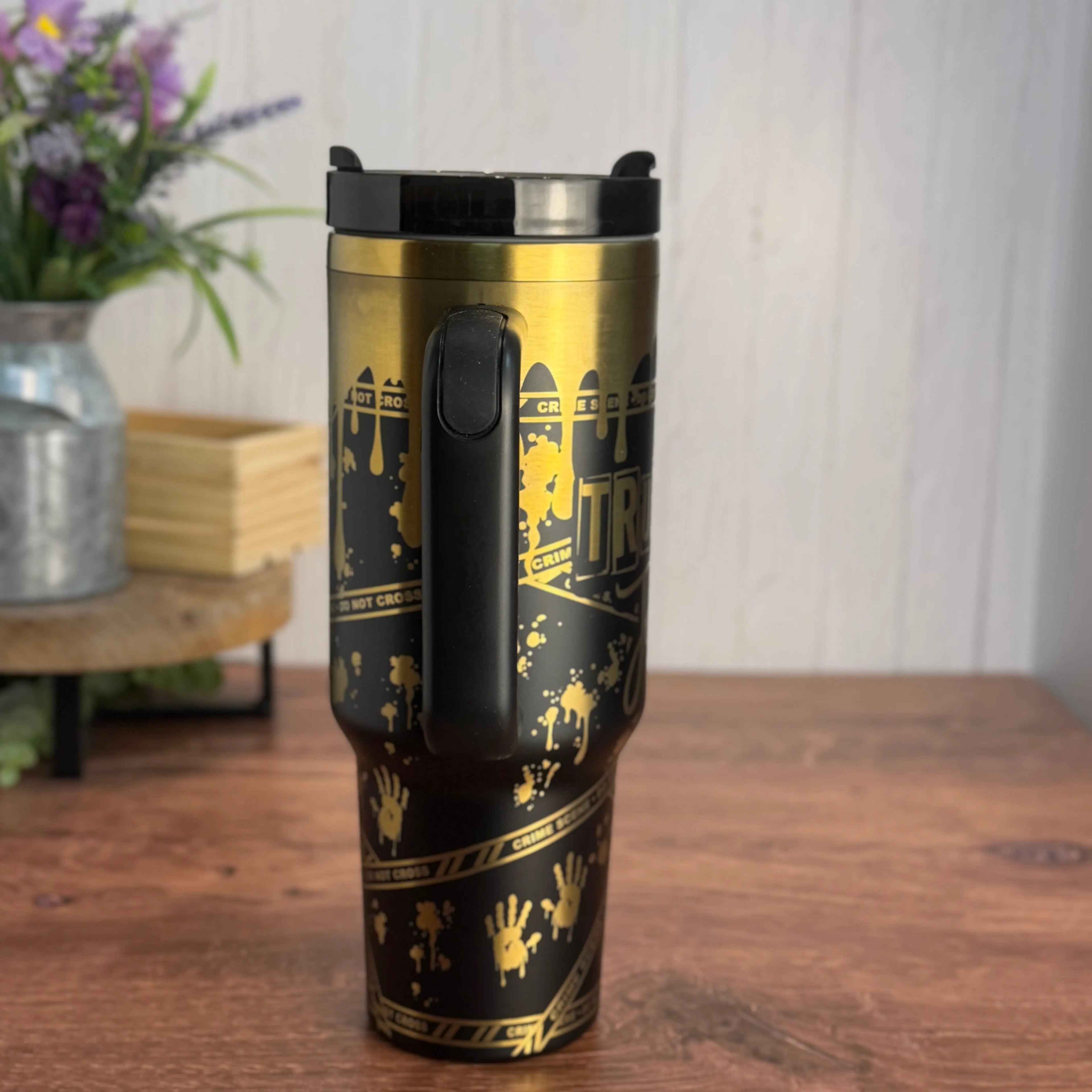 True Crime JunkieTumbler Black to Gold 40 oz tumbler 
