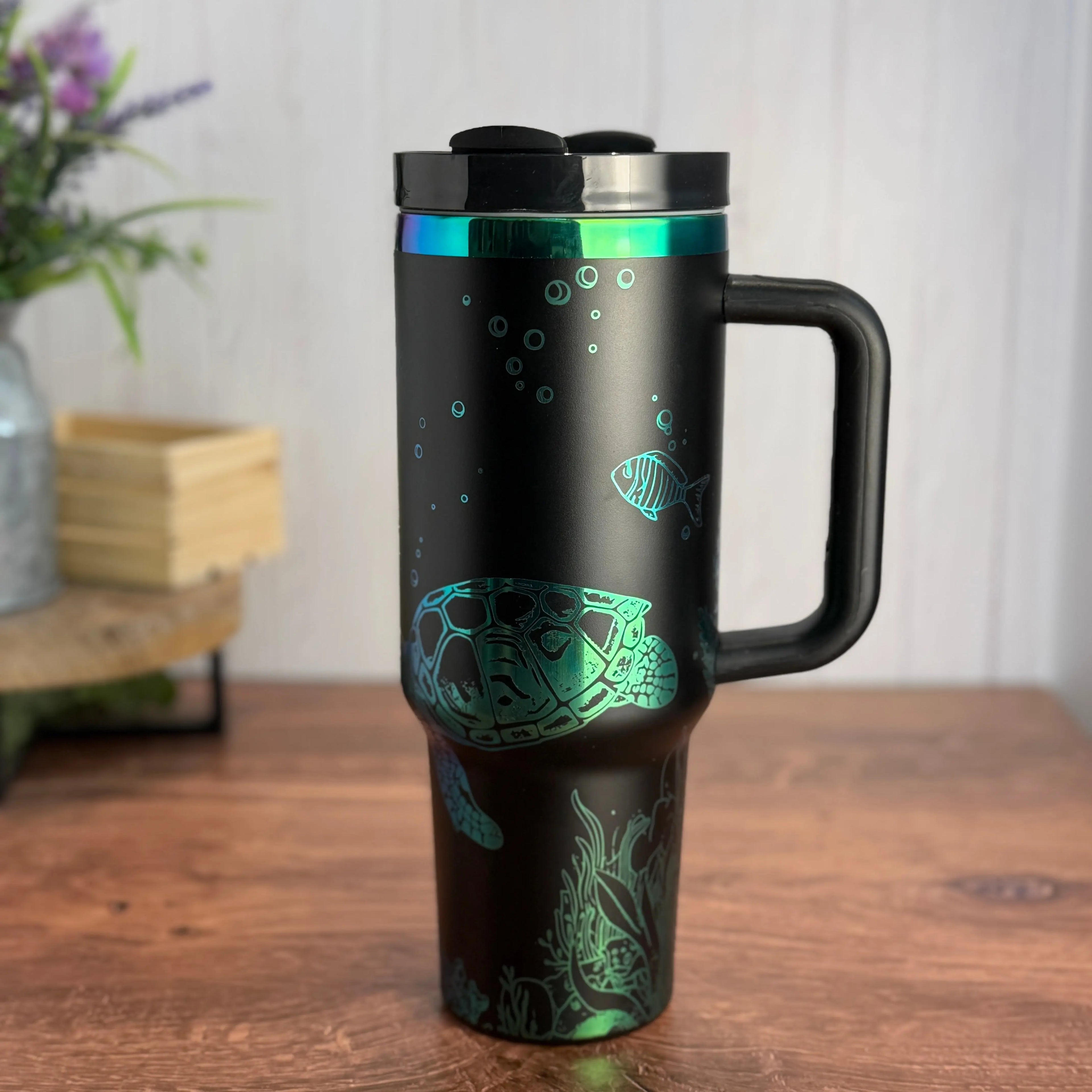 Turtle Tumbler Black to Green/Blue 40oz 