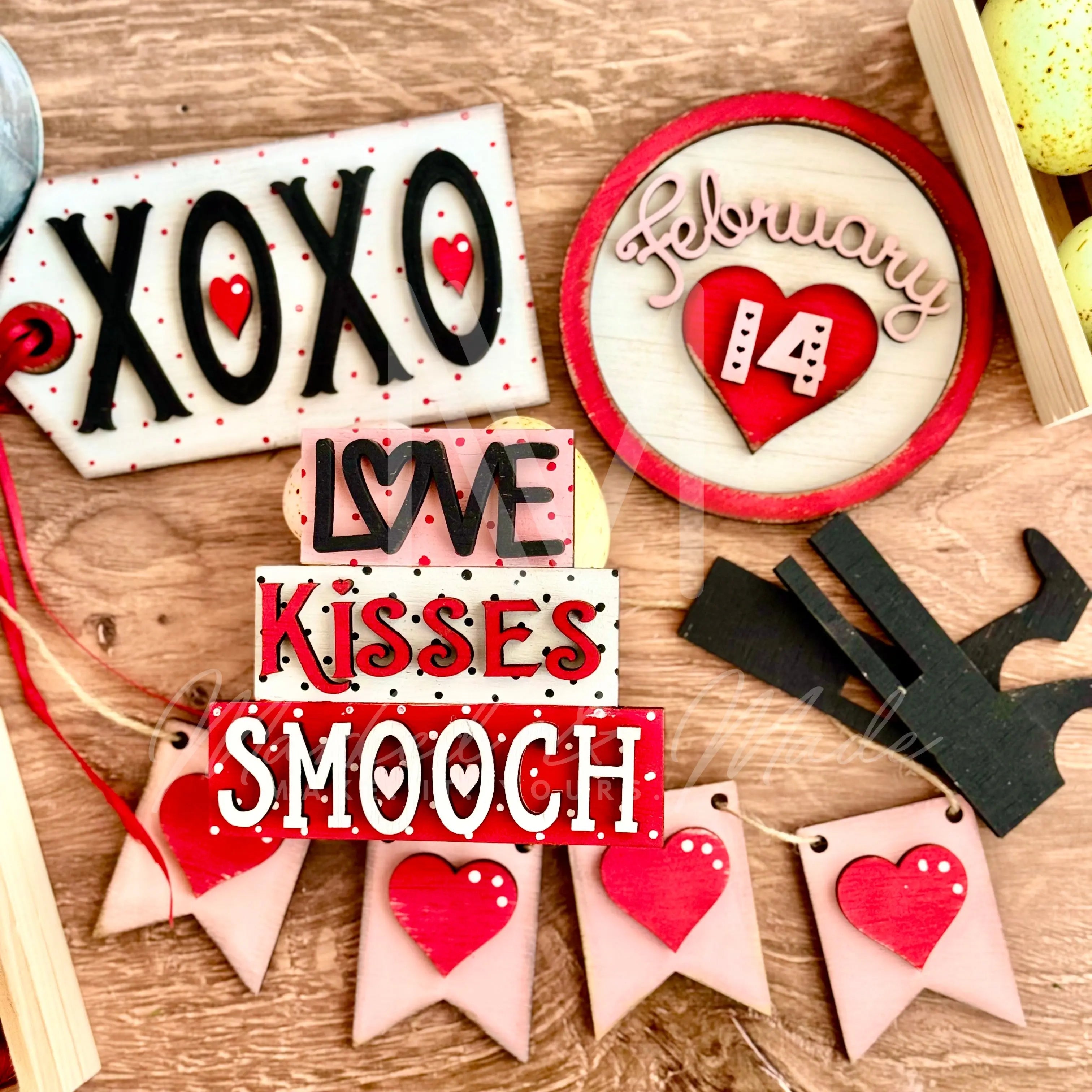 Valentine Tiered Tray Decorations| XOXO | Wood Cut Outs | Valentine Decor|  Love | Feb 14 | Hearts 