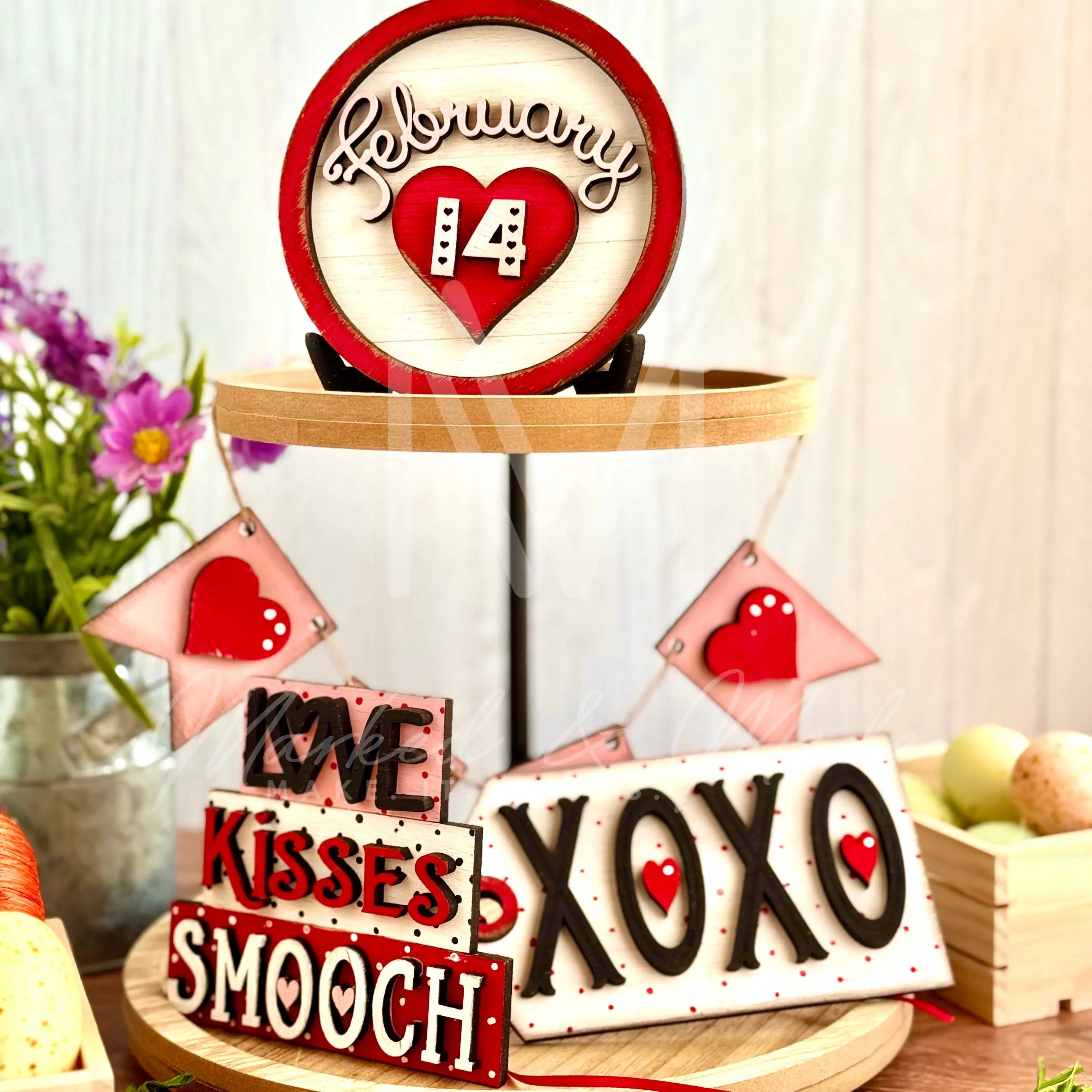Valentine Tiered Tray Decorations| XOXO | Wood Cut Outs | Valentine Decor|  Love | Feb 14 | Hearts 