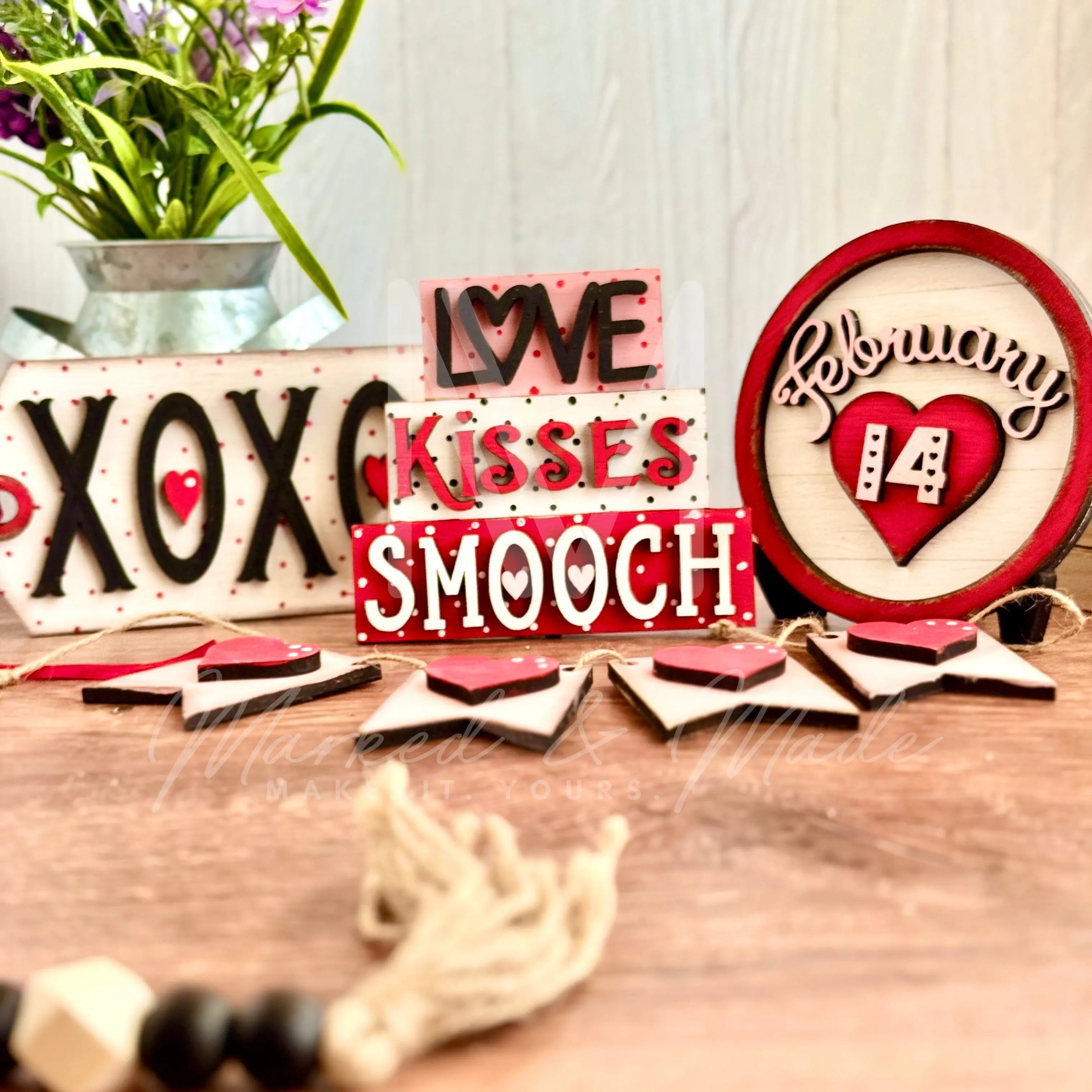 Valentine Tiered Tray Decorations| XOXO | Wood Cut Outs | Valentine Decor|  Love | Feb 14 | Hearts 