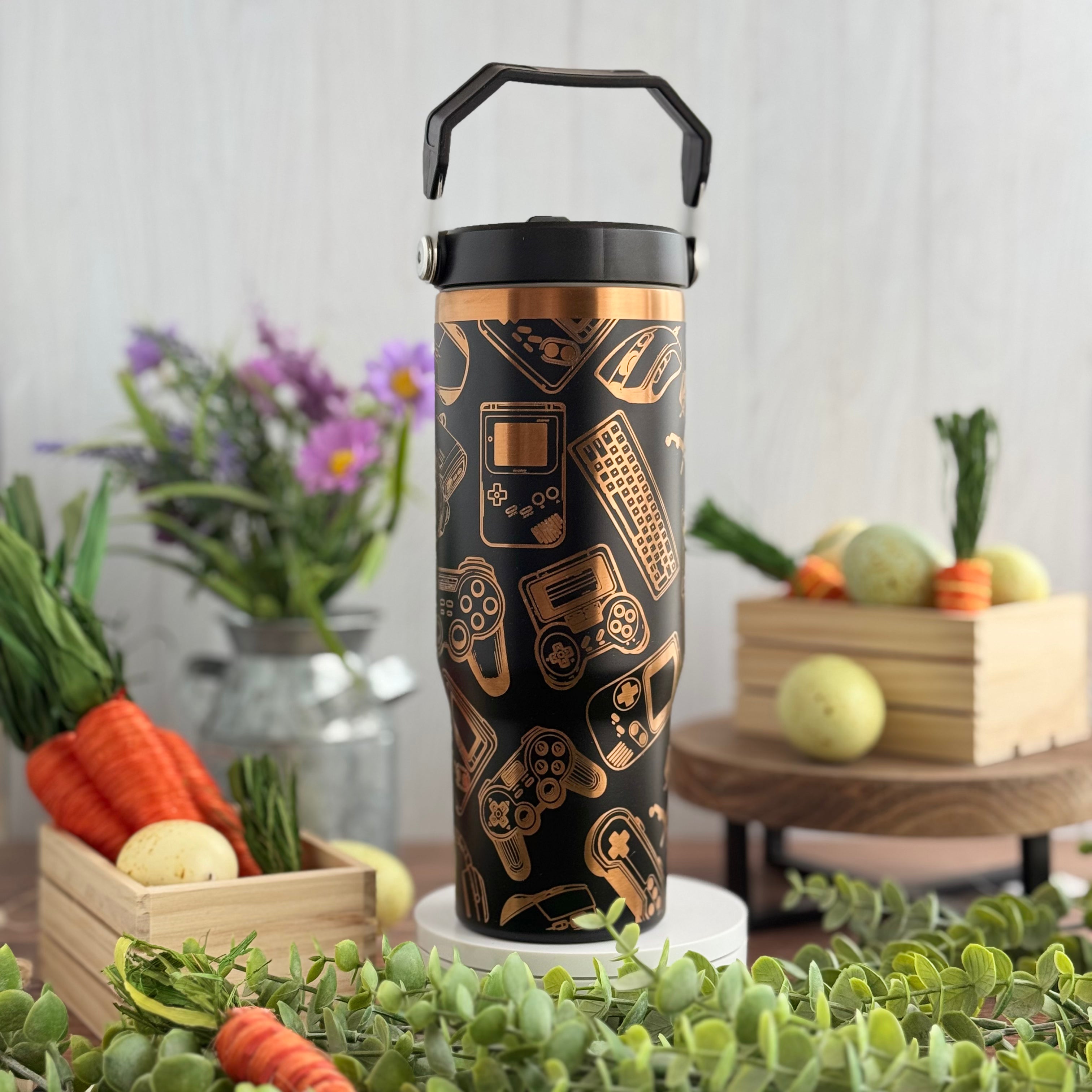 Video Game Engraved Black to Copper Plated 30 oz Ice Flow Dupe Tumbler 