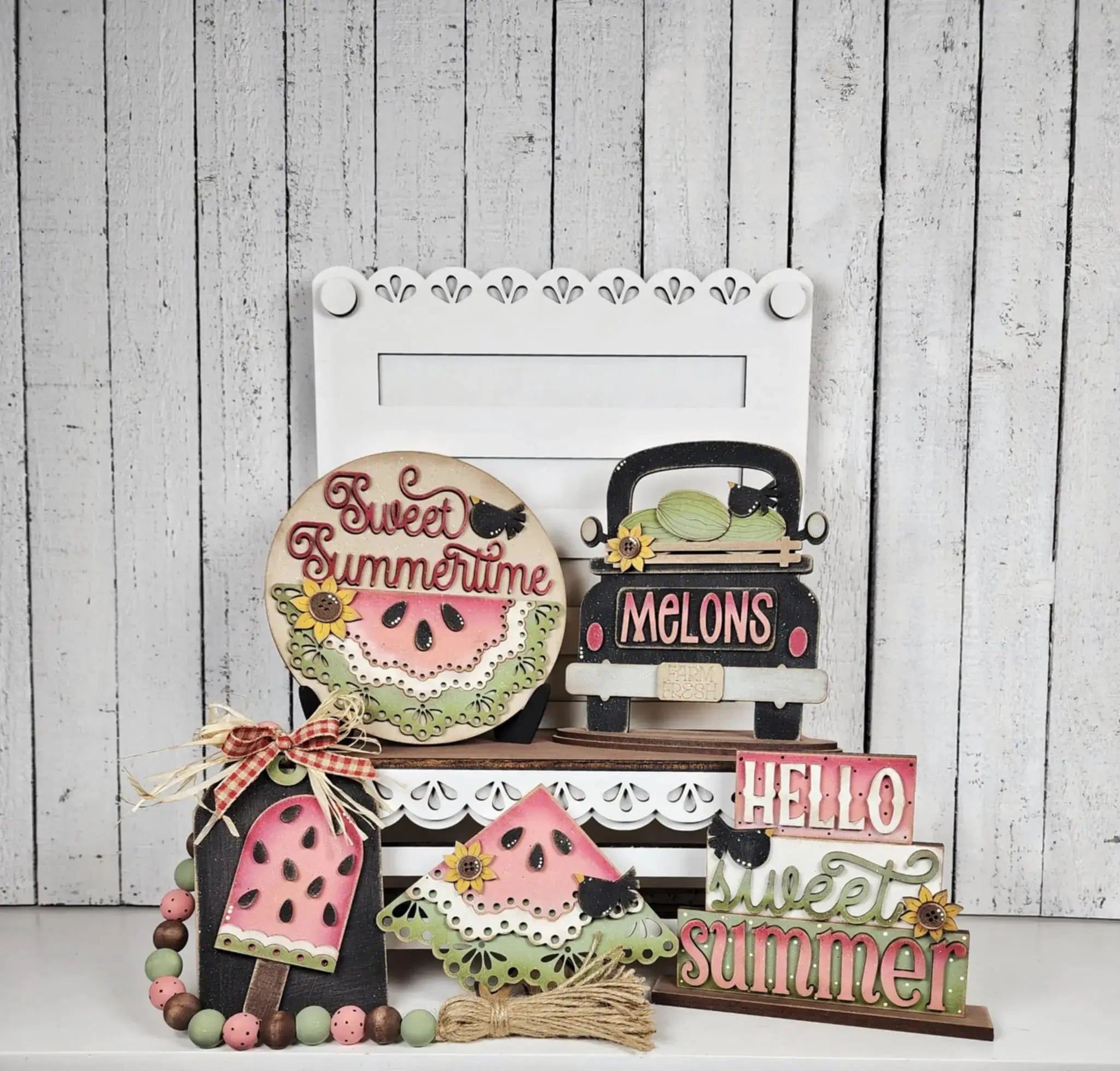 Vintage Watermelon - Summer Tiered Tray Set | Decor Set | Vintage Watermelon 