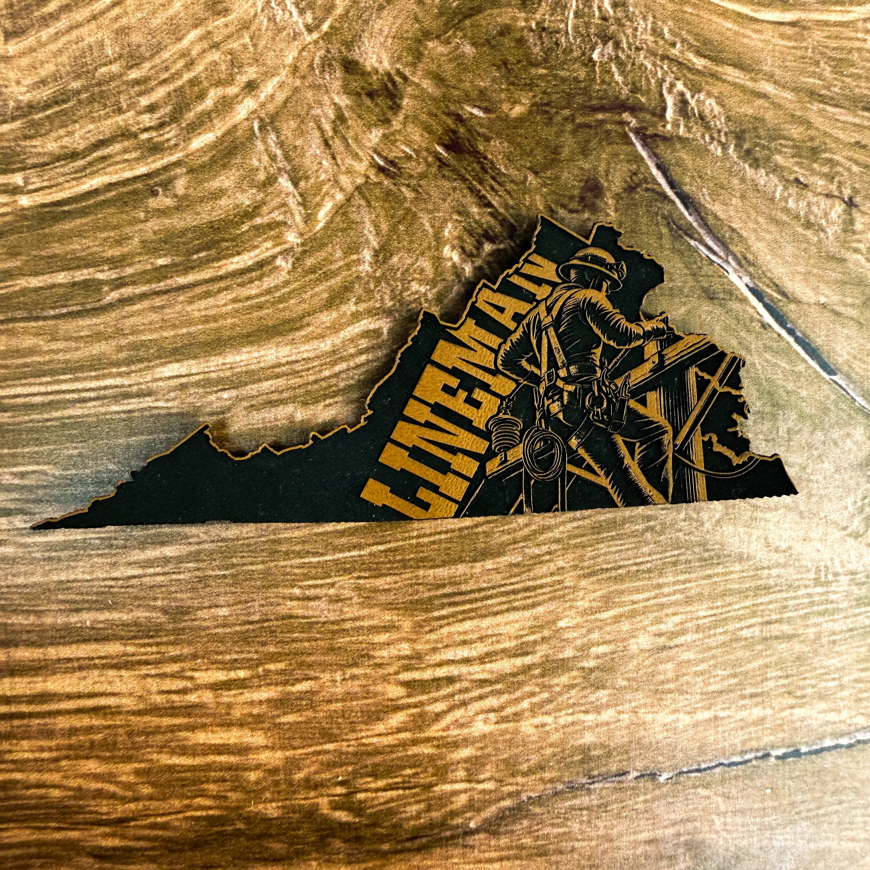 Virginia Lineman State Cutout Edition – Laser Engraved Leather Patch 