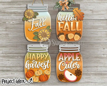 DIY KIT | Handmade Fall Mason Jar  Welcome Sign | 11"  or 15" | Door Hanger | Multiple Designs  | CUTOUT Kit 