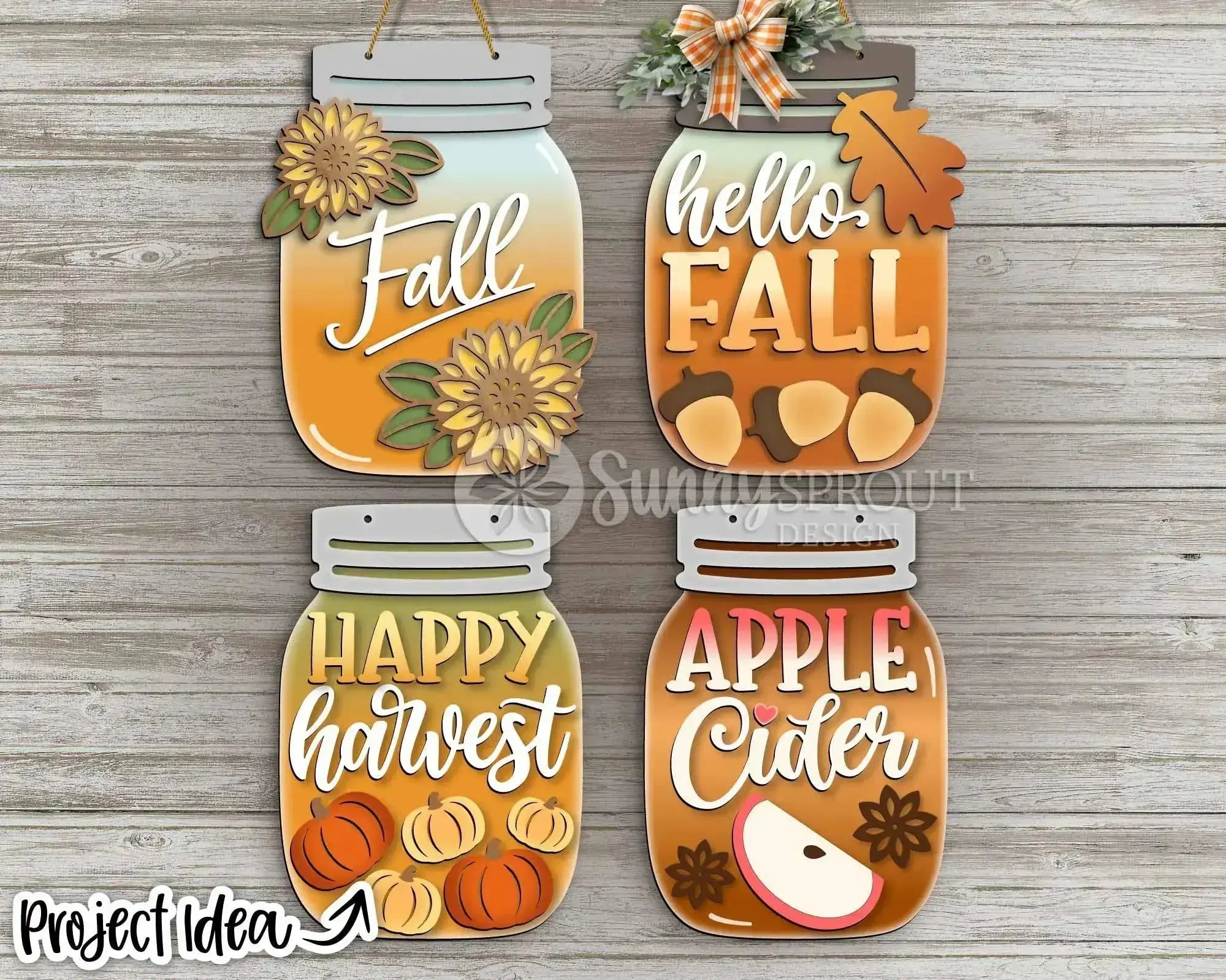 DIY KIT | Handmade Fall Mason Jar  Welcome Sign | 11"  or 15" | Door Hanger | Multiple Designs  | CUTOUT Kit 