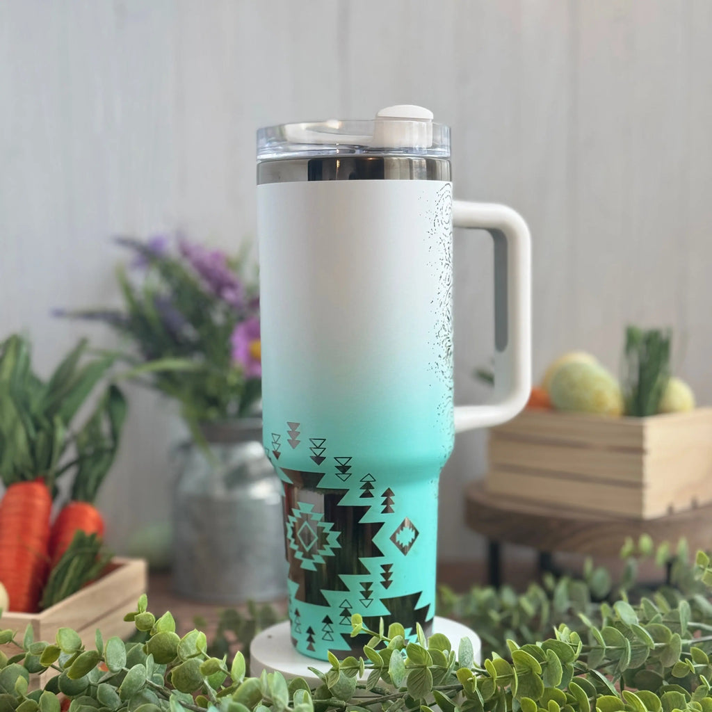 Western Boho White/Teal to Black Tumbler 40 oz 