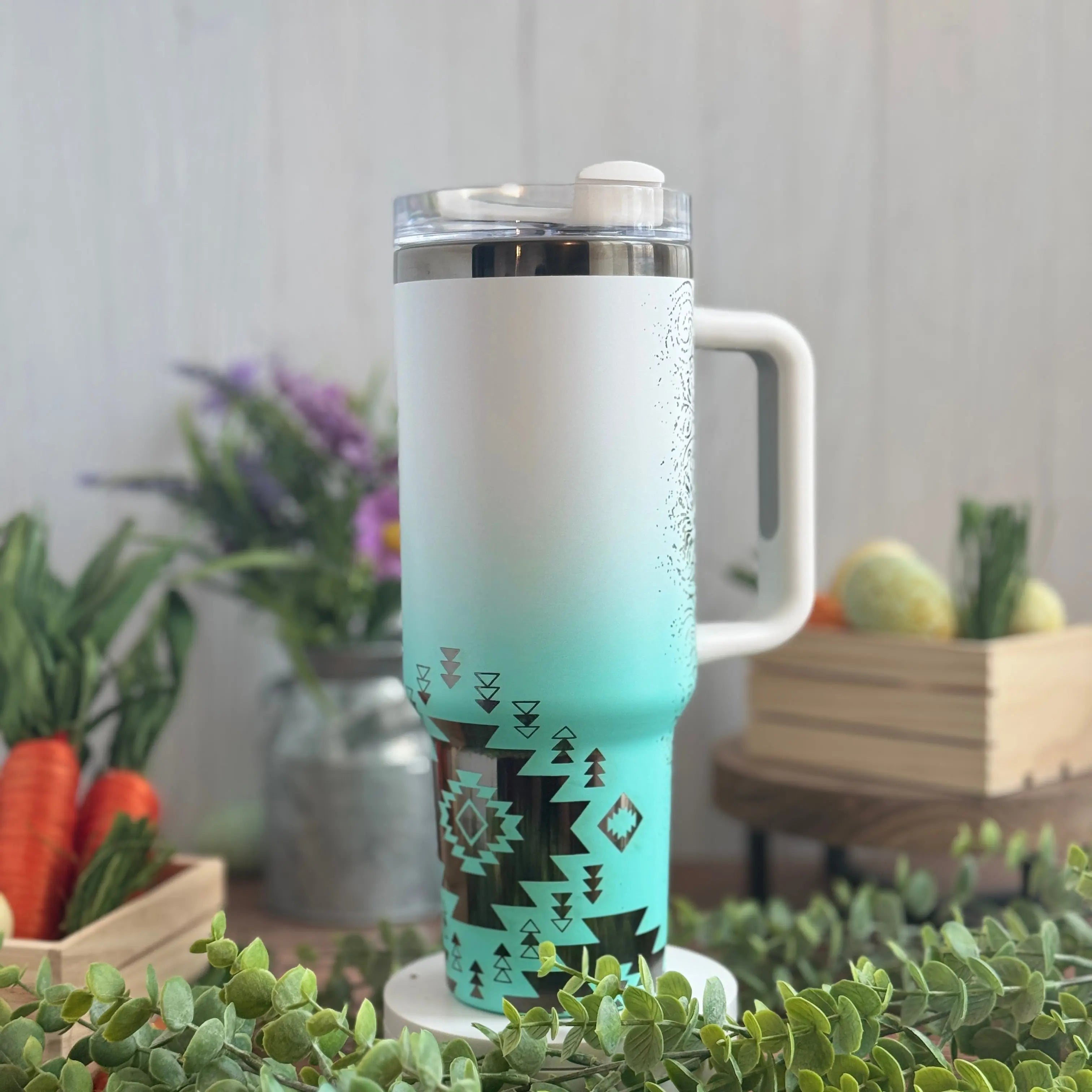 Western Boho White/Teal to Black Tumbler 40 oz 