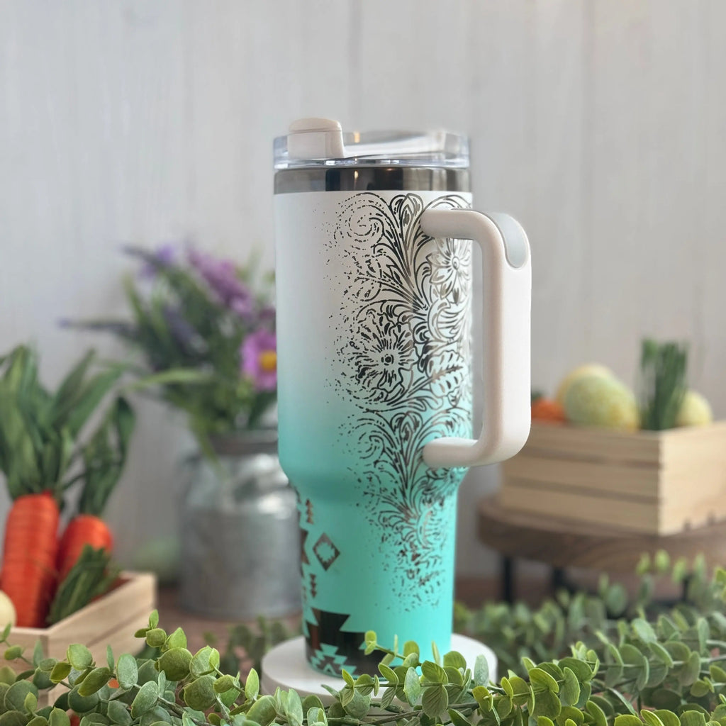 Western Boho White/Teal to Black Tumbler 40 oz 