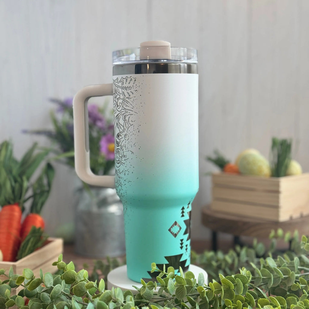 Western Boho White/Teal to Black Tumbler 40 oz 