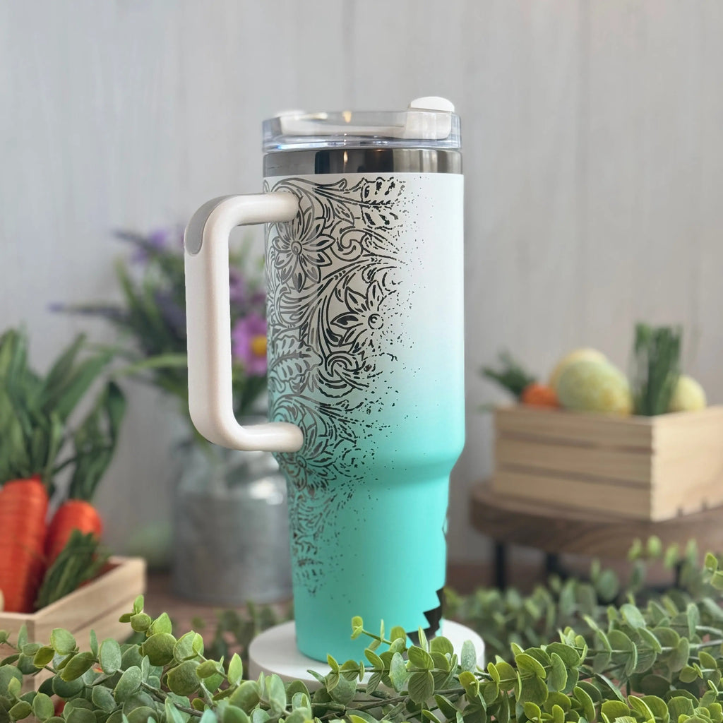 Western Boho White/Teal to Black Tumbler 40 oz 