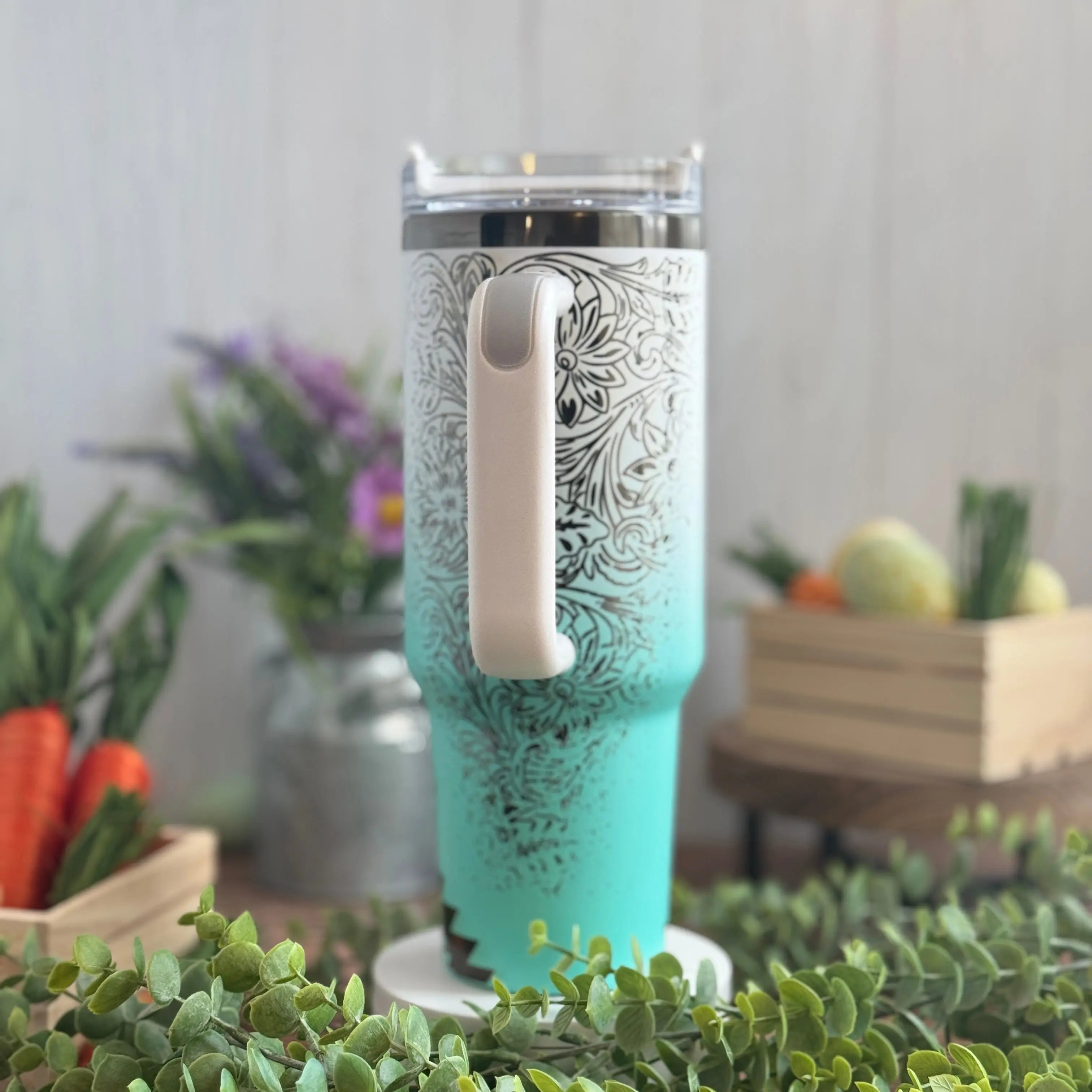Western Boho White/Teal to Black Tumbler 40 oz 