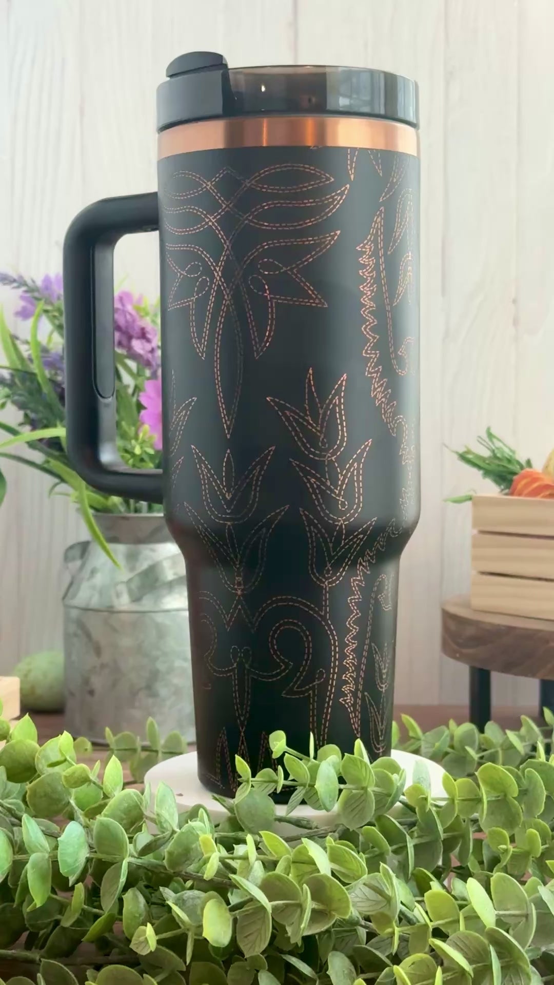 Western Boot Stitch Black to Copper Tumbler 40 oz