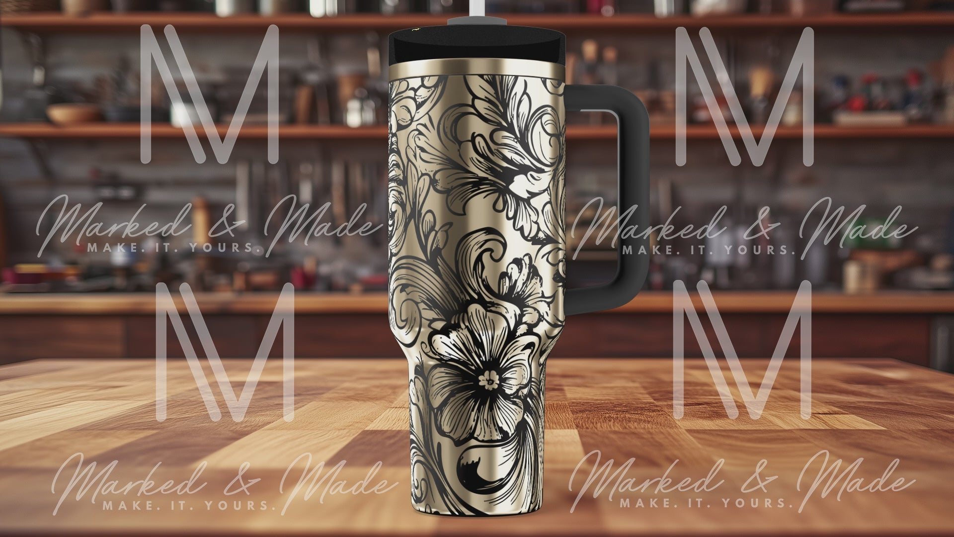 Inverted Western Tooled Leather Tumbler | Genuine Stanley