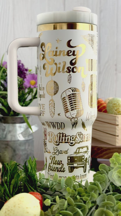 Lainey Wilson Tumbler White to Gold 40oz