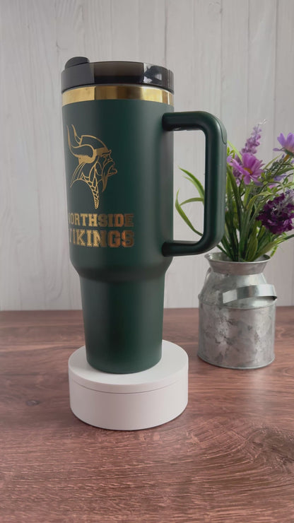 Pre-Made Ready to Ship Northside Vikings Green to Gold 40 oz Quencher Tumbler