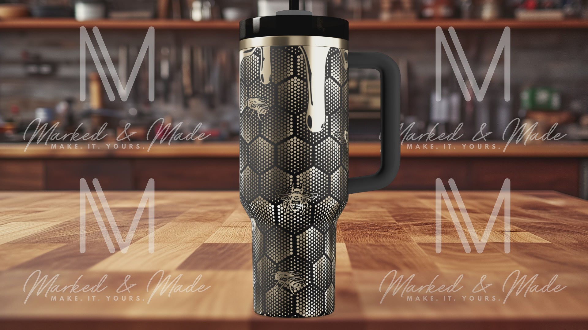 Honeycomb Honey Bee Engraved Tumbler  | 40oz, 30oz, Stanleys, 20oz, 16oz, 14oz, 10oz