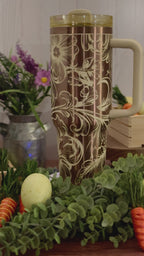 Inverted Western Tooled Leather Tumbler  | 40oz, 30oz, Stanleys, 20oz, 16oz, 14oz, 10oz