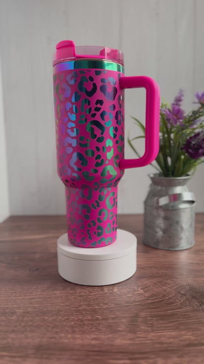 Pre-Made Ready to Ship Leopard Print (Cheetah) Pattern Hot Pink to Rainbow  40 oz Quencher Tumbler