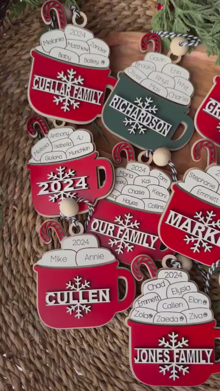 Hot Cocoa Family Ornament – Personalized Wood Ornament
