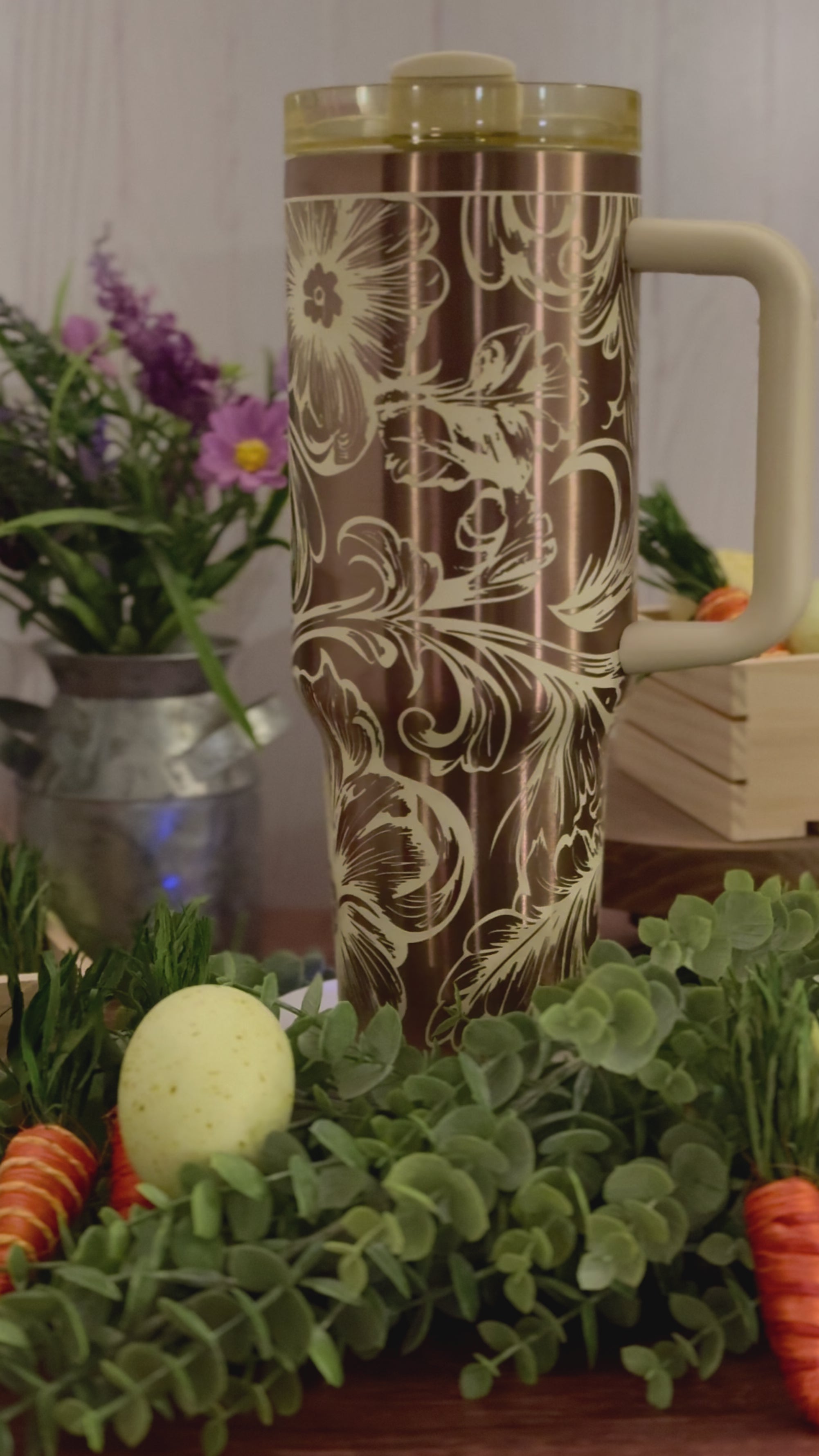 Tooled Leather (inverted) Tumbler Cream to Copper 40oz