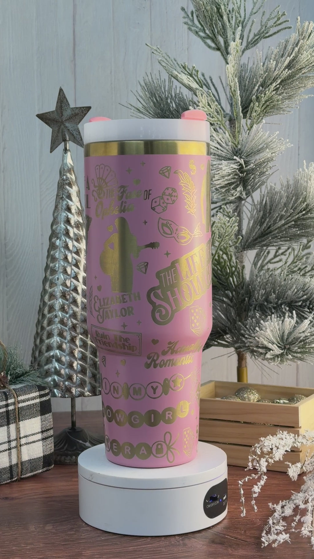 Taylor Swift - SHOWGIRL - Engraved Tumbler Light Pink to Gold 40oz