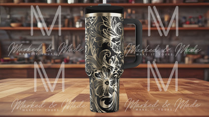 Tooled Leather Tumbler Wrap SVG | 2 Files Included | Dark + Light | 30 + 40 oz Digital Design | Digital Download | Laser File