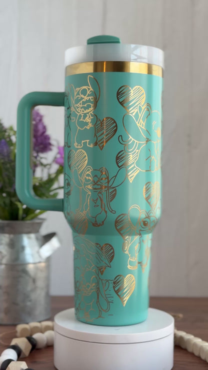 Stitch Love Tumbler Teal/Gold